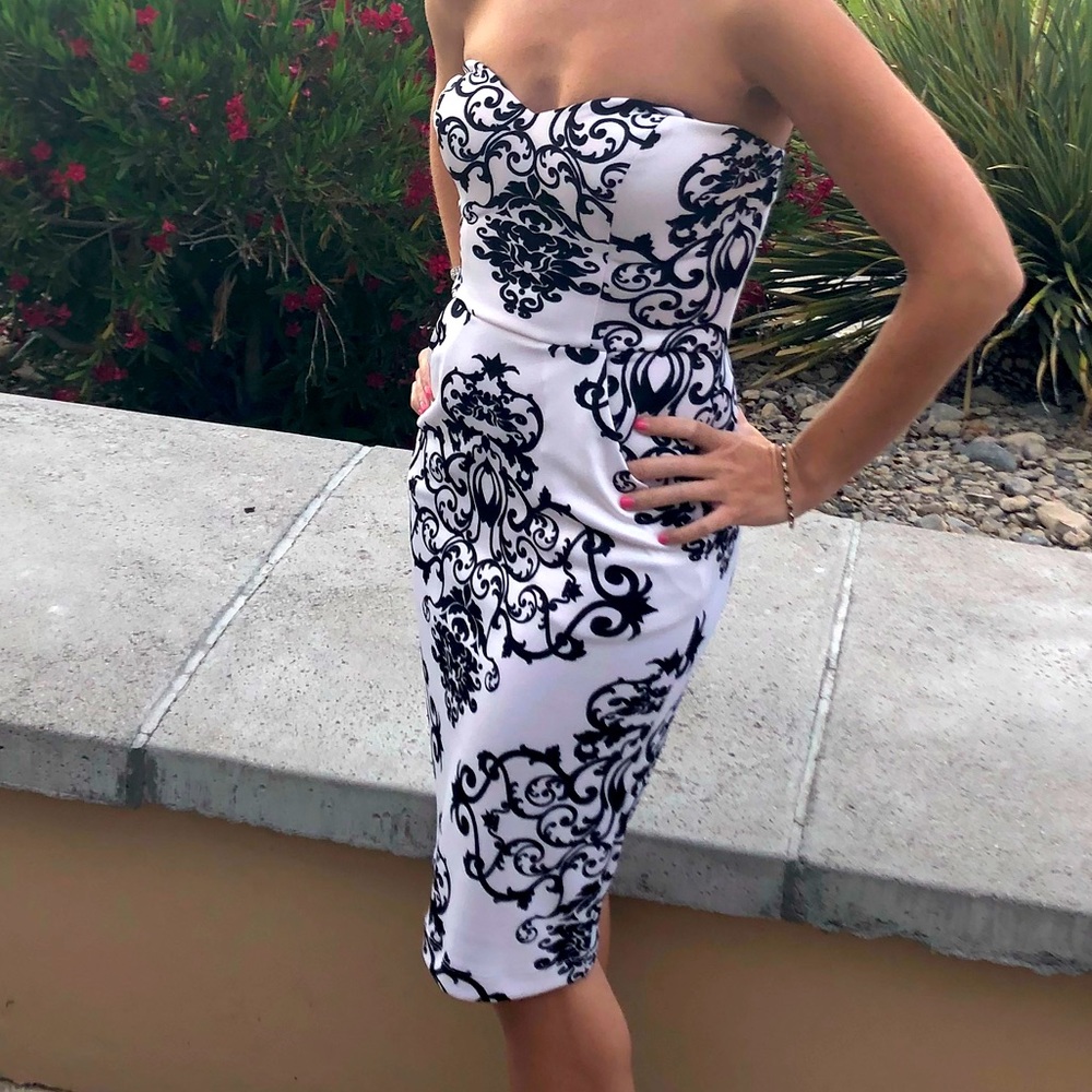 Strapless Cream and Black Dress.